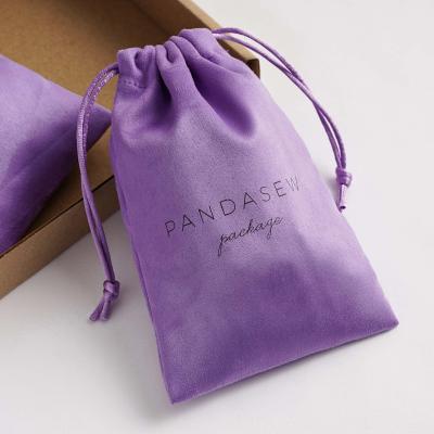 China Personalized Luxury Drawstring Bag Suede Jewelry Pouch PandaSew Logo Jewelry Package Necklace Bracelet for sale