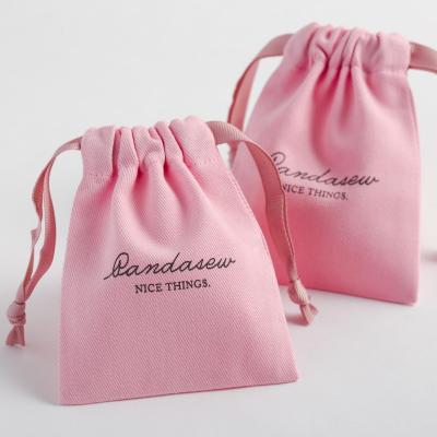 China PandaSew Logo Pink Luxury Twill Cotton Recyclable Custom Jewelry Packaging Bag Mini Gift Jewelry Pouch for sale