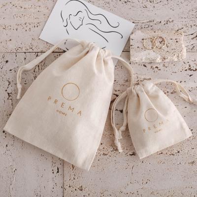 China PandaSew Logo Natural Promotional Muslin Drawstring Cotton Jewelry Packaging Pouch Durable Custom Bag Gift for sale