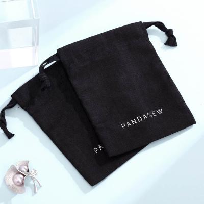 China PandaSew Recyclable 3 x 4 Inch Black Chiffon Calico Drawstring Bag Logo Organic Cotton Jewelry Custom Drawstring Bags for sale