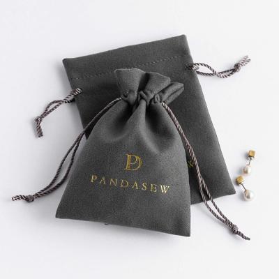 China Custom Drawstring Bag PandaSew Logo Printed Velvet Suede Small Mini Drawstring Jewelry Pouch Bag for sale