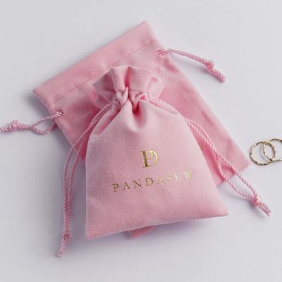 China Luxury Pink Drawstring Bag PandaSew Gift Package Velvet Suede Drawstring Bag For Jewelry Pouch for sale