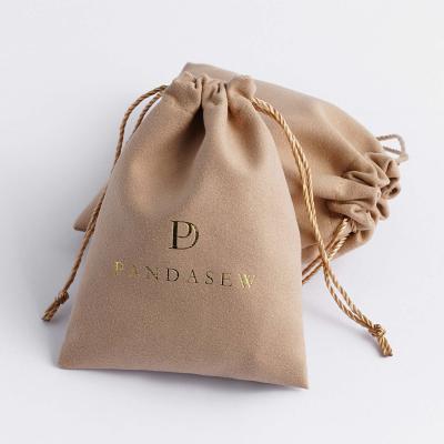 China Custom Drawstring Bag PandaSew Logo Coffee Gift Pouch Velvet Suede Drawstring Jewelry Pouch Bag for sale