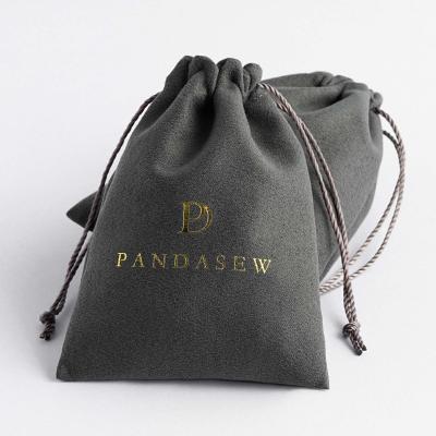 China Custom Drawstring Bag PandaSew Logo Printed Small Mini Velvet Suede Drawstring Pouch Bag For Jewelry for sale