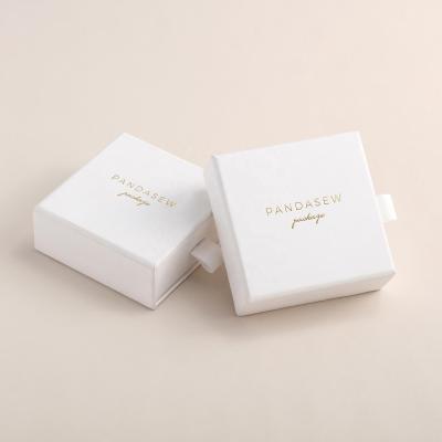 China Luxury White Jewelry Boxes PandaSew Cardboard Paper Bracelet Necklace Jewelry Boxes Packaging With Custom Logo for sale