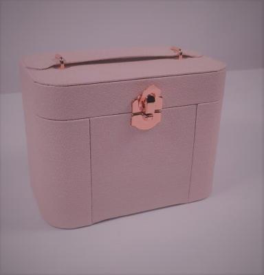 China Fashion Luxury Custom Logo Mirror Pink Pu Leather Organizer Hard Case Cosmetic Multifunction Box for sale