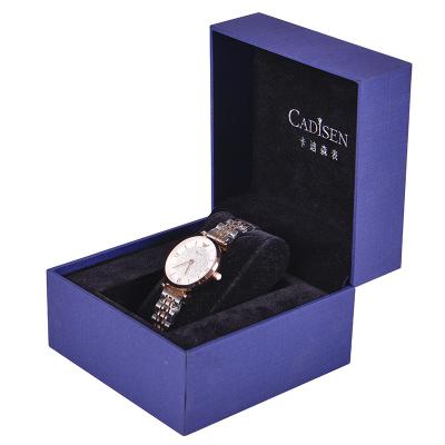 China Luxury Luxury Paper Wrapped Plastic Watch Case With Inner Velvet Blue And White Fashion Gift Watch Box for sale