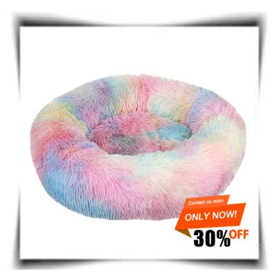 China Breathable Winter Bestselling Plush Cat Kennel Warm Litter Border Cat Mat Tie-Dye Multicolor Gradient Color Pet Garbage Bed for sale