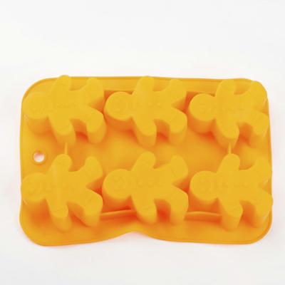 China Hot Sale Viable Wholesale Silicone Amazon Mold Gingerbread Man 6 Cavities Silicon Baking Molds Cake Decorating Fondant Molds for sale