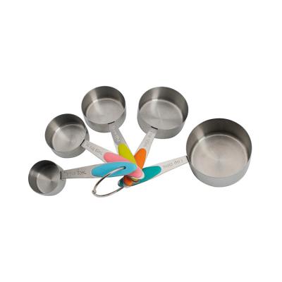 China Sustainable Walmart Hot In Stock Kitchen Stainless Steel Measuring Cups And Cups With Colorful Silicone Handle Set for sale