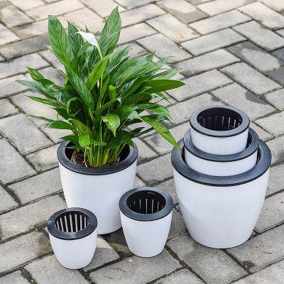 China Wholesale Luxury Automatic Lazy Pot Resin Morden Absorbent Plastic Large Size Creative Pot Can Store Water Thickening Hydroponic Pot for sale