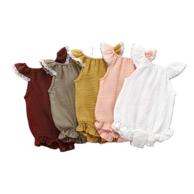 China European Knitted Floating Sleeve Summer Flutter Sleeve Rompers Solid Plain Baby Jumpsuits for sale