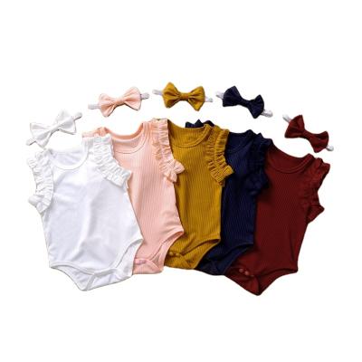 China Regular 2021 Summer Sleeveless Rompers Ruffle Solid Soft Sleeves White Clothing Cotton Babies Clothes for sale