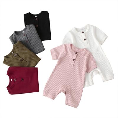 China Amazon 2021Spring Hot Sale Short Sleeve Cotton Ribbed Baby Romper Clothes 11Colors Option Baby Boy and Girls Jumpsuit for sale