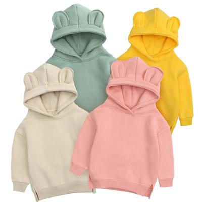 China 2021 Breathable Children's Tales Spring New Autumn New Solid Color Cotton Simple Hoodie Custom Logo Baby Girls Mow Rabbit Ears Pullover Hoodies for sale