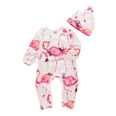 China Pink Flamingo Jumpsuit Baby Wear Newborn Baby Sleep Pattern Printed Autumn Long Sleeve Button Baby Romper for sale