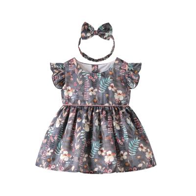 China 2020 New Soft Baby Sleeve Cap Baby Wear Dress Cotton Clothes Toddler Girls Breathable Floral Dress for sale