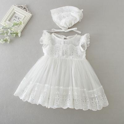 China Anti-wrinkle Crochet Babies White Newborn Birthday Dress 3 Month Infant Lace Girl Baptism Dress for sale