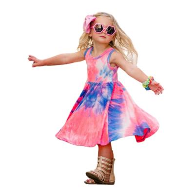 China 2021 New Summer Children's Breathable Girl Dress Tie-Dye Flower Children's Cotton Girls' Sleeveless Dresses for sale