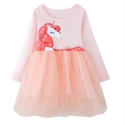 China Autumn Cute Children Dress Pink Unicorn Long Sleeve Pure Cotton TU Anti-static Girls Dresses Hot Sale Girls Dresses for sale