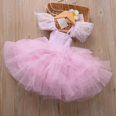 China Anti-Static Ins Style Hot Pink Tutu Dance Dress Baby Lace Up Tulle Cotton Dresses Kids Wedding Dresses for sale