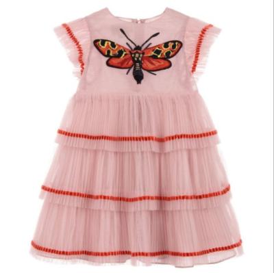 China Breathable Fashionable Unique Designs Embroidery Unique Embroidery Dress Kids Girls Clothing Children's Pieces Layer Net Princess Animal Dress for sale