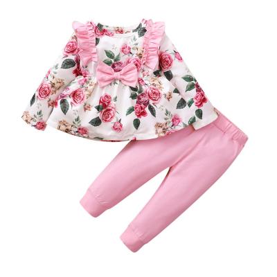 China Wester 2021Autumn baby clothes set girl pure cotton long sleeve printed coat with pants kids clothes set girls for sale