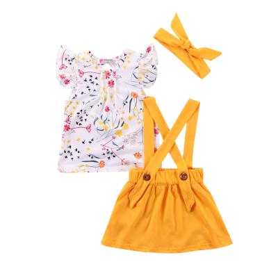 China Kids Baby Summer Set Casual Cute Princess Fly Sleeve Ruffle Top Skirt 3Pcs Suit Girl Clothes Set for sale