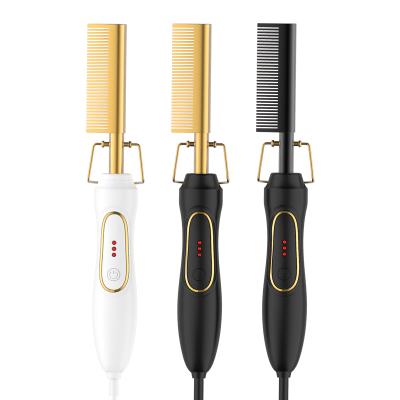 중국 Electric hot comb heating straightening curling brush iron ceramic anti-scald golden hair straightener comb 판매용