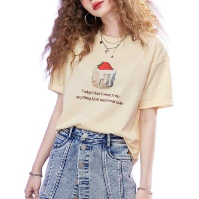 China Anti-wrinkle Women Blank Tee Shirt Custom Printed Pictures Tshirts Printing Logo 100 Cotton Tshirt Crew Neck Casual T-shirt Custom for sale