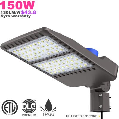 China 5years street warranty ETL outdoor cETL DLC listed parking lot led light 150w 19500lm led parking lot lighting for sale