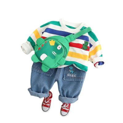 China Clever casual striped sweater ages 1-5 two drop suits dinosaur bag girl's clothing T-shirt+jeans+baby clothing sets baby clothes for sale