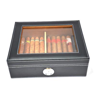 China Wood+Leather factory sales hot luxury portable modern design cigar humidor case polished wood cigar accessories for sale