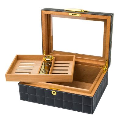 China Wooden Wooden Humidor Leather Box With Lock Low Price Portable Cigar Humidor Wholesale Portable Display Box for sale