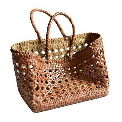 China High quality women handbags fashion handmade woven handbags for women grain leather shopping purses 2021 ladies handbags with hollow outlet and high capacity for sale