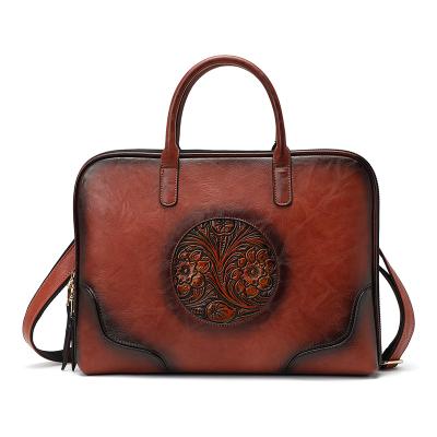 China 2022 Vintage PU Leather Bags OEM Vegan Briefcases Leather Laptop Bag Luxury Office Bags For Women Vintage Handbag With Emboss Flowers for sale