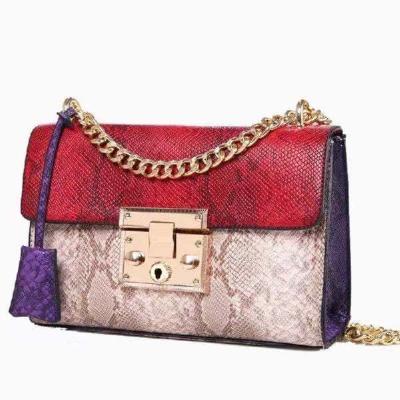 China High quality/chain cross - body bag Guangzhou factory fashion snakeskin fabric women bag leather chian cross - body bag for sale