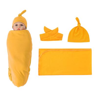 China Factory Wholesale Baby Sleep Warp Breathable Wraps 3pcs/set Tank Top Cotton Receiving Wraps Headband Cover Hat Set for sale