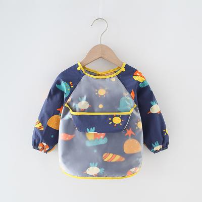 China Washable Waterproof Gowns Kids Anti-Dressing Baby Eating Long-sleeved Pocket Baby Waterproof Sleeved Bib Clothes Children Long for sale