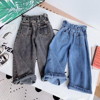 China Autumn Kids Breathable Jeans For Girl High Waist Buttons Pants For Girls Baby Denim Pants Wholesale Kids Wide Leg Pants Kids Jeans for sale