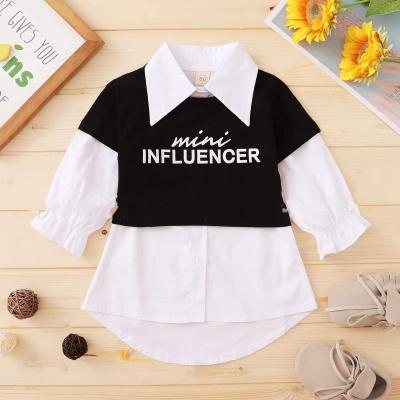 China Washable Black And White Letter Printing Collar Shirts Kids Patchwork Long Sleeve Shirt Girls Baby Clothes for sale