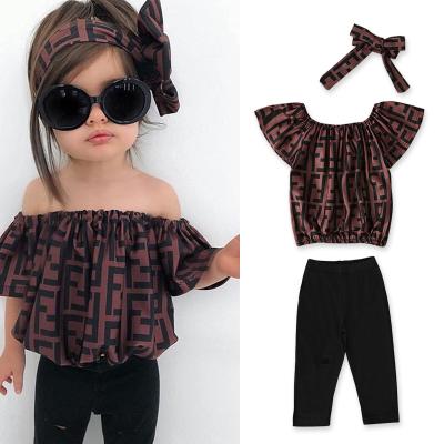 China Fashion Casual Summer Kids Dressing Set Children Girl Off Shoulder Tops Girls Shirts Pants Set for sale