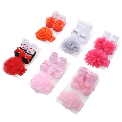 China Wholesale Breathable Newborn Baby Booties LaceBaby Striped Floor Booties Shoes Bow Princess Cute Baby Socks and Headband Set for sale