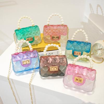 China 2021 Summer Chime PVC Small Handle Jelly Bag Luxury Party Bags For Women Lady Transparent Handbags for sale