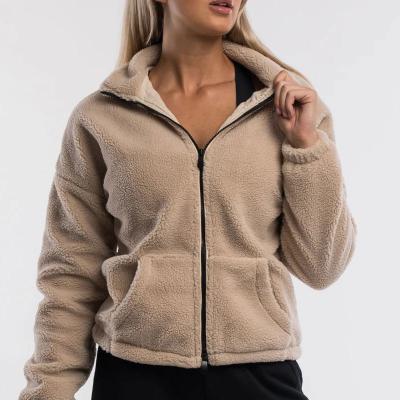 China 2021 women antibacterial polyester fleece sherpa jacket zip up pocket women hoodies warm custom jacket for sale