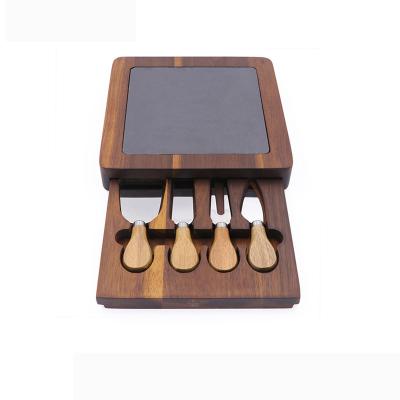 China Sustainable Charred Acacia Cheese Board Set With Cheese Knife Set for sale