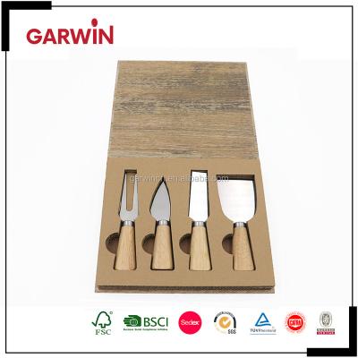 China Sustainable New Arrival Stainless Steel Rubber Wooden Cheese Knife Set In Book Box for sale