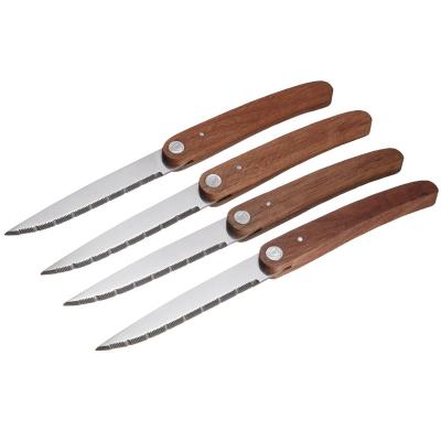 China Amazon Sales Kitchen Stainless Steel Blade Viable Hot Serrated Steak Knife With Sapele Handle for sale