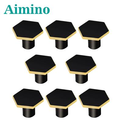 China AIMINO Contemporary Solid Brass Knobs for Home Decorative Black Handles and Dresser Drawer Hexagon Sideboard Pulls for sale