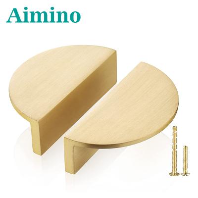 China Modern 64mm Hole To Hole Semi Circle Drawer Pulls Gold Kitchen Cabinet Pulls Wardrobe Handles Cupboard Brass Hardware for sale